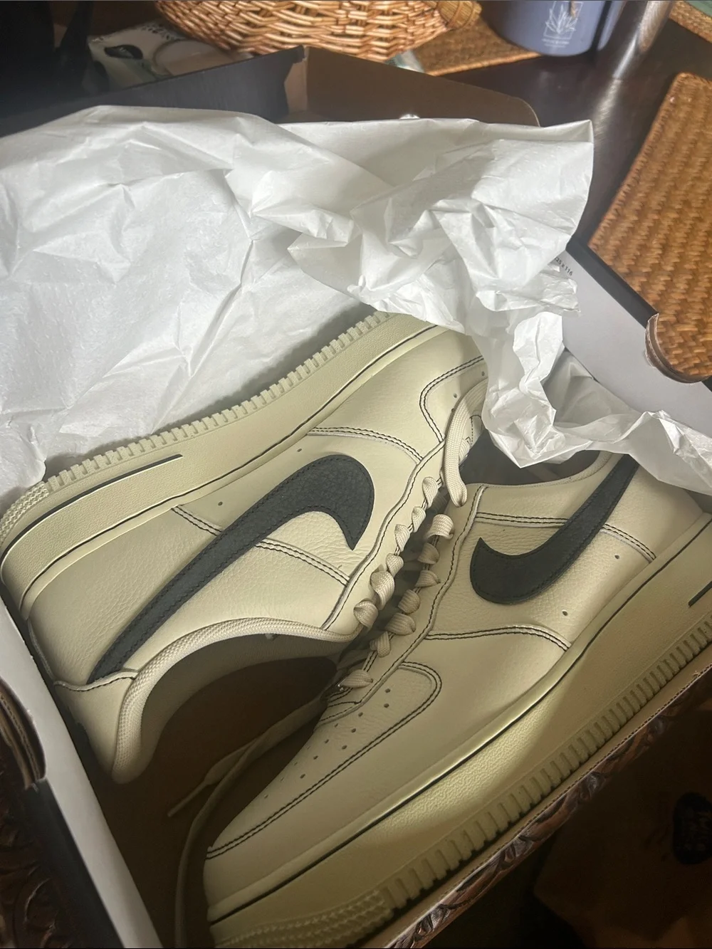 Nike Air One Men’s Low-Top Sneakers in Cream with Black Swoosh